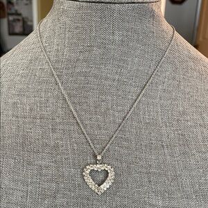 VTG 1950s Silver Tone Heart Pendant Necklace with Rhinestones- Women's Jewelry